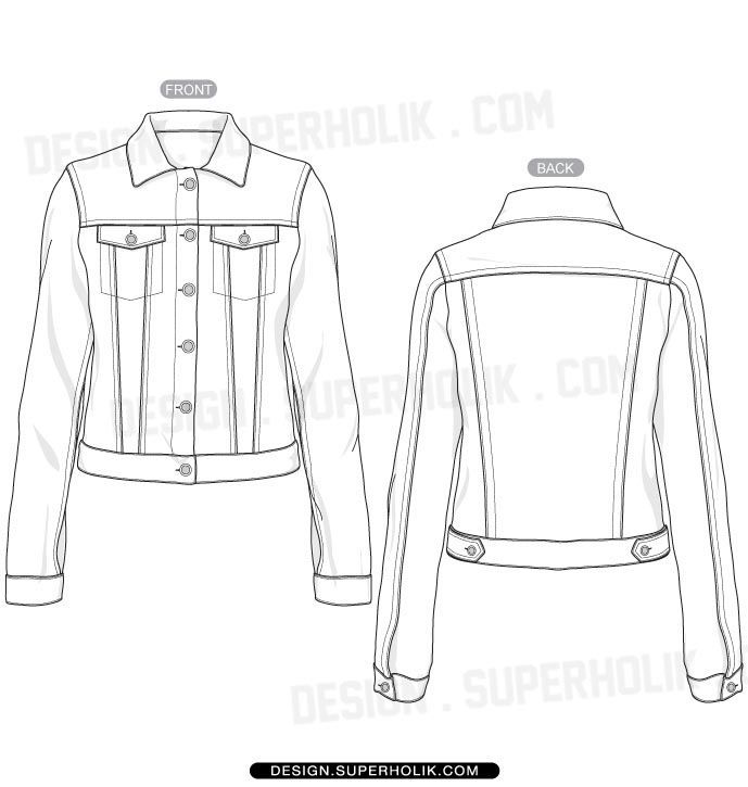 689x725 Nice Denim Jacket Template - Body Form Sketch