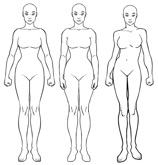 525x546 3newfemales Reference Outline, Drawings And Body - Body Sketch Outline
