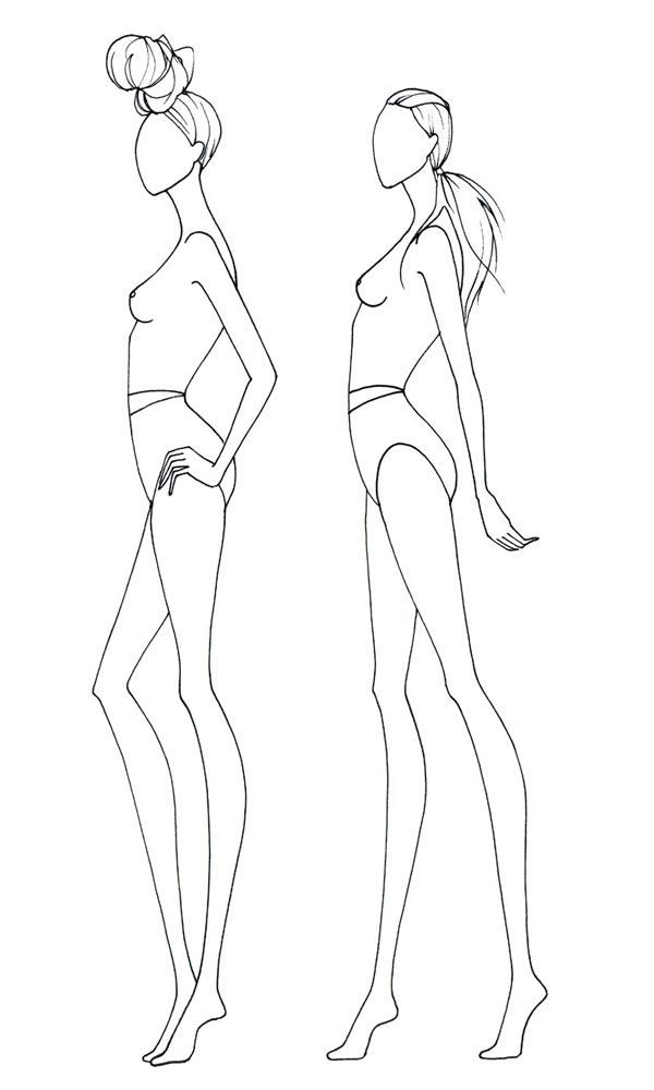 600x1000 Drawn Model Body Sketch - Body Sketch Template
