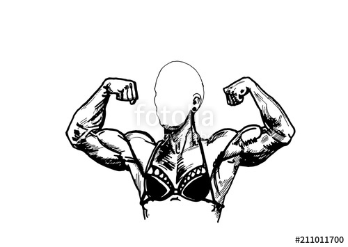 500x355 Muscle Icon, Bodybuilder Sketch Isolated On White,vector Tattoo - Bodybuilder Sketch