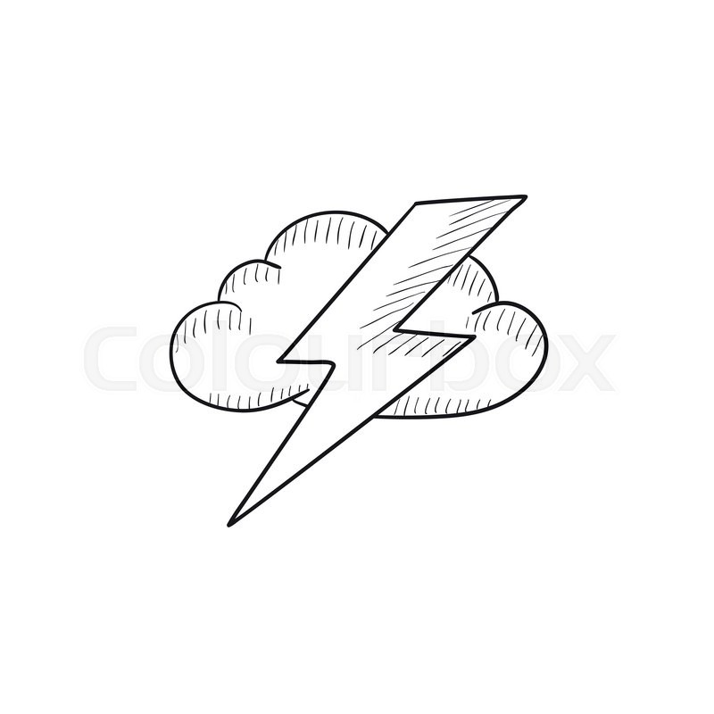 800x800 Cloud And Lightning Bolt Vector Sketch Icon Isolated On Background - Bolt Sketch