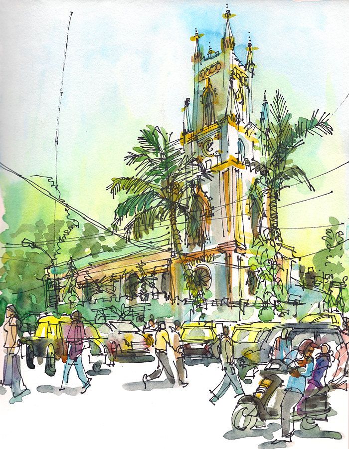 700x900 St Thomas Cathedral, Hornimon Circle, Bombay, Mumbai, India - Bombay Sketch
