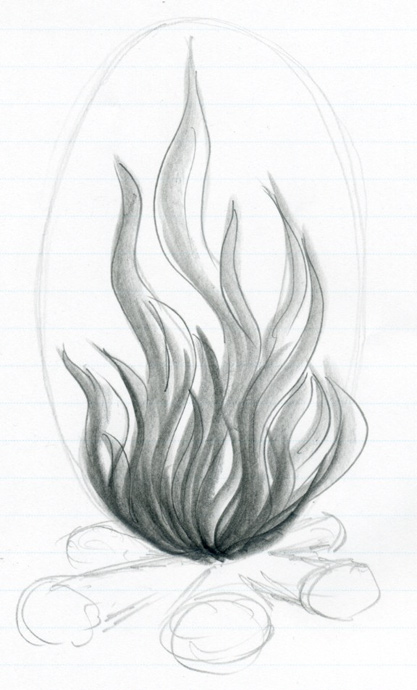 417x690 How To Draw Flames - Bonfire Sketch
