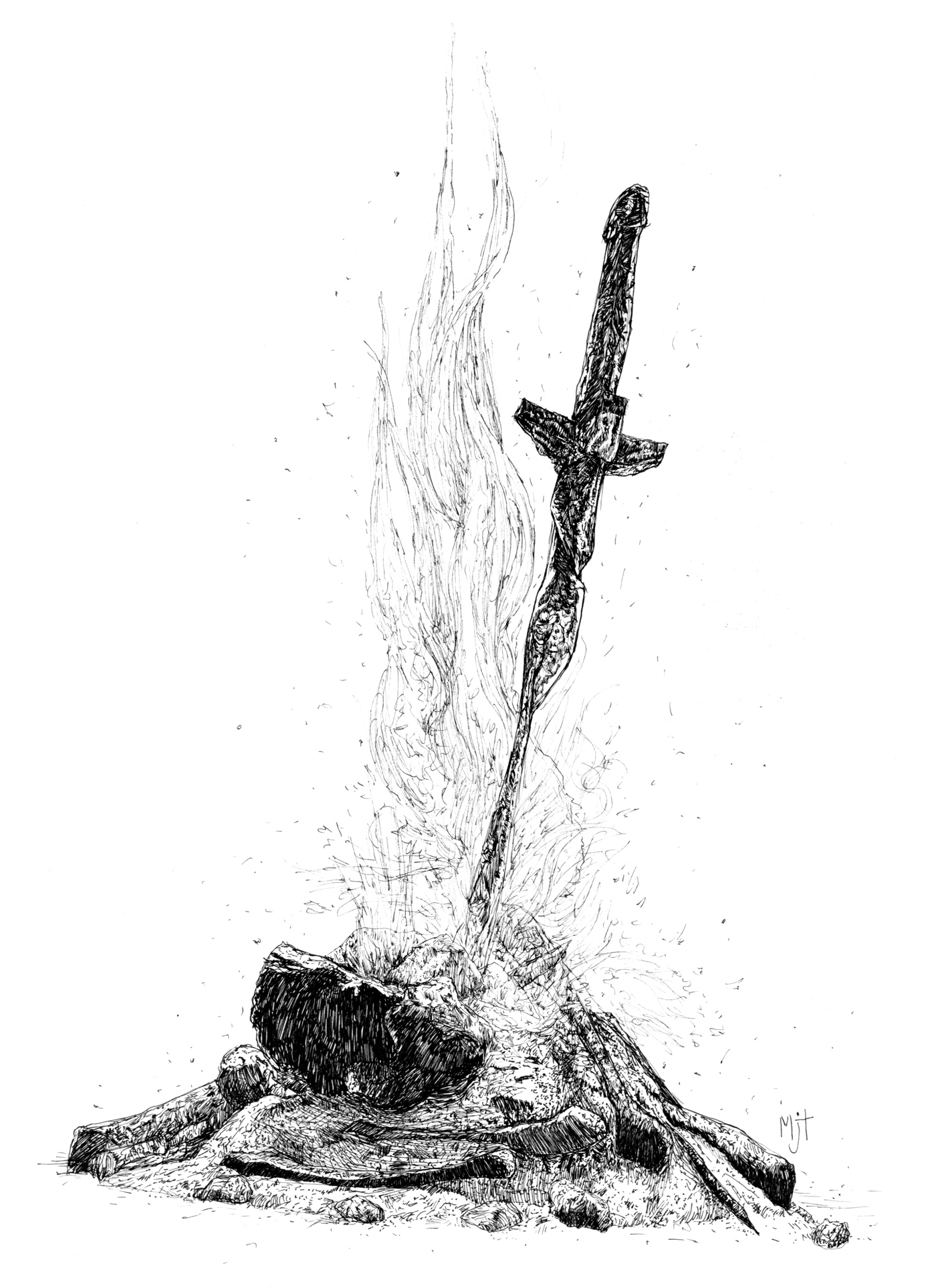 1400x1927 Inktober - Bonfire Sketch