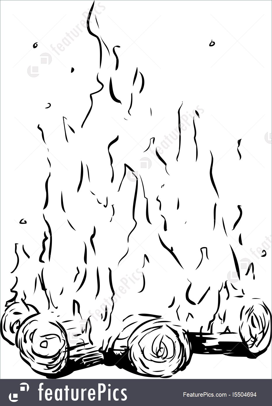 932x1392 Bonfire Or Campfire With Hot Flames Outline Illustration - Bonfire Sketch