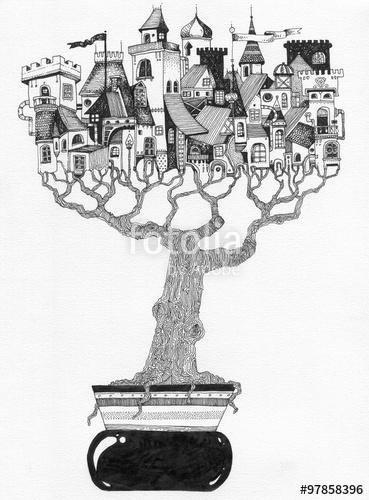 369x500 Simple Black On White Drawing - Bonsai Sketch