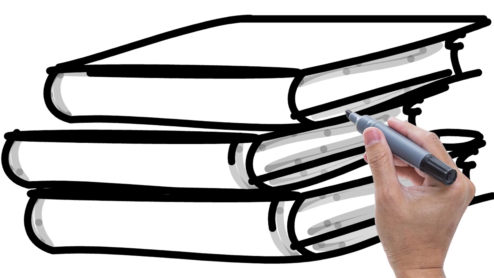 1920x1080 Man Sketching Stack Of Book Dairy On Whiteboard Background - Book Sketch