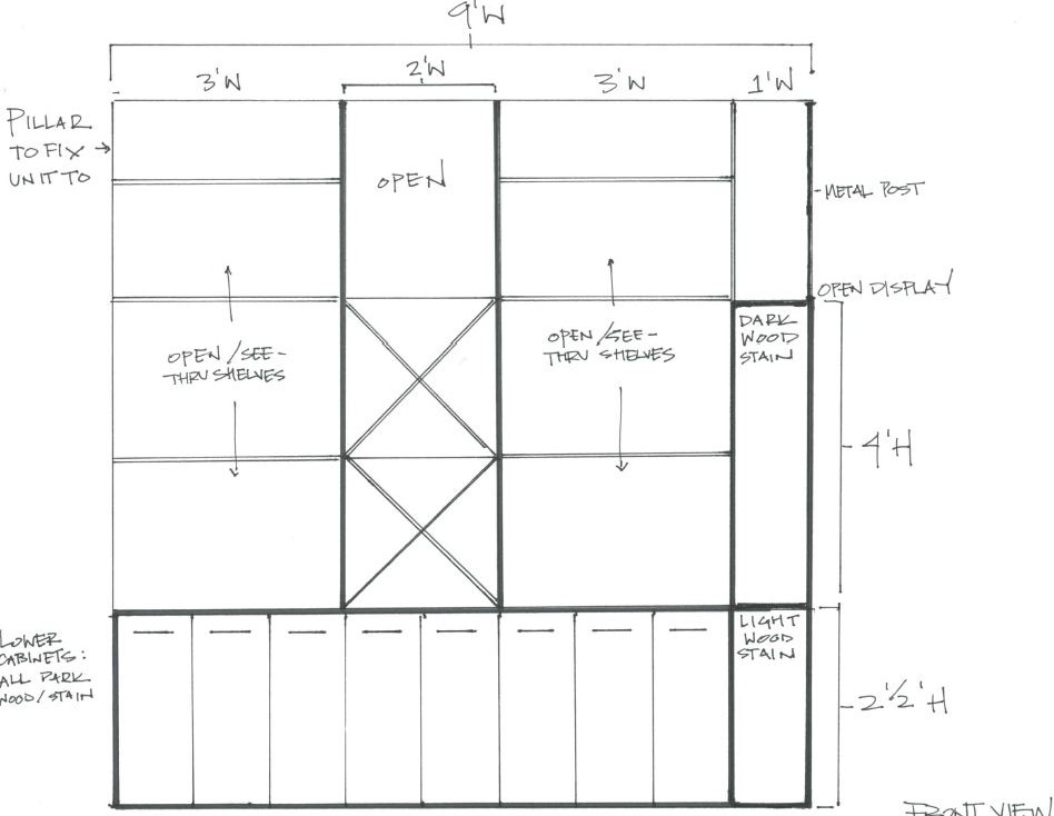 948x734 Jtl Bookcase Sketch Front View - Bookcase Sketch