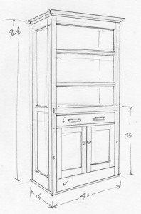 198x300 Prairie Woodworking Sketch For A Bookcase - Bookcase Sketch