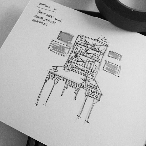 612x612 Sketch Office Desk With Bookcase Maureen Stevens - Bookcase Sketch