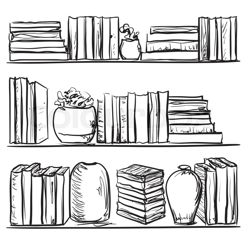 800x761 Bookshelves Sketch. Hand Drawn Interior Elements. Doodles Stock - Bookcase Sketch