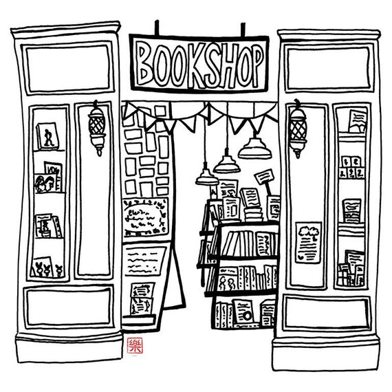 570x570 Printable Art Melbourne Bookshop Hand Drawn Sketch Etsy - Bookshop Sketch