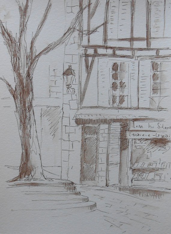 570x776 Sketch The Bookshop Of Vannes Etsy - Bookshop Sketch