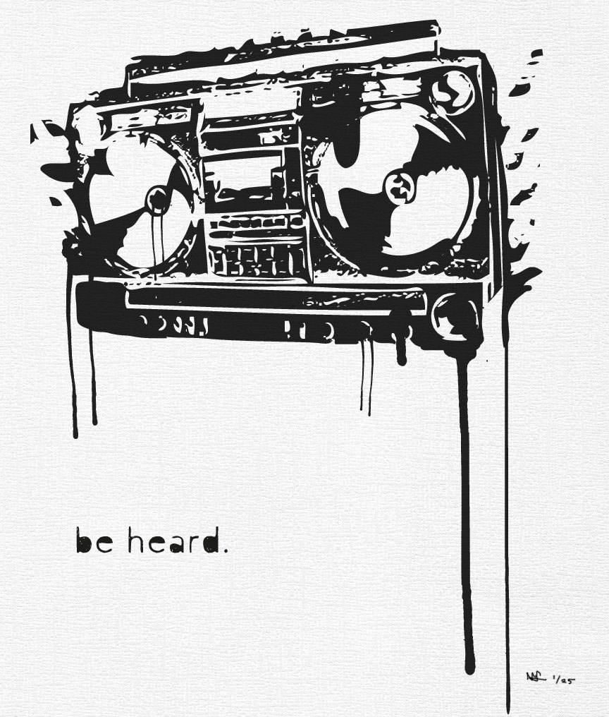 864x1016 Boombox Be Heard Screen Printed Poster Perfectpeople Foundmyself - Boombox Sketch