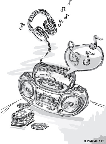 369x500 Drawing Boombox And Headphones Stock Image And Royalty Free - Boombox Sketch