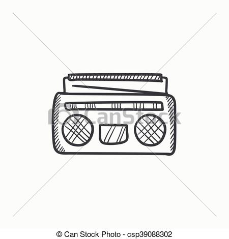450x470 Sketch Clipart Radio - Boombox Sketch