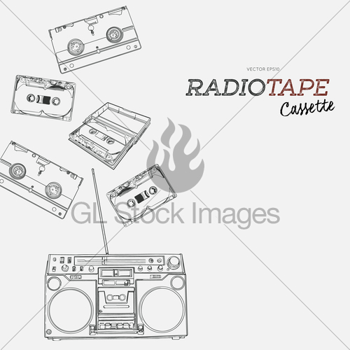 500x500 Tape Cassette, Boombox And Video Tape . Hand Draw Sketch Gl - Boombox Sketch
