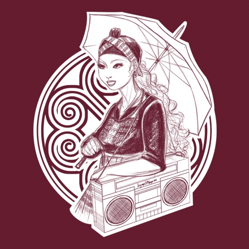 500x500 Umbrella Hmong Girl With Boombox Ladies - Boombox Sketch