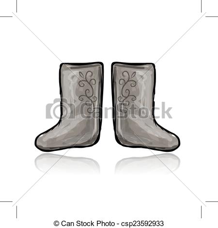 450x470 Felt Boots, Sketch For Your Design. Vector Illustration. - Boots Sketch