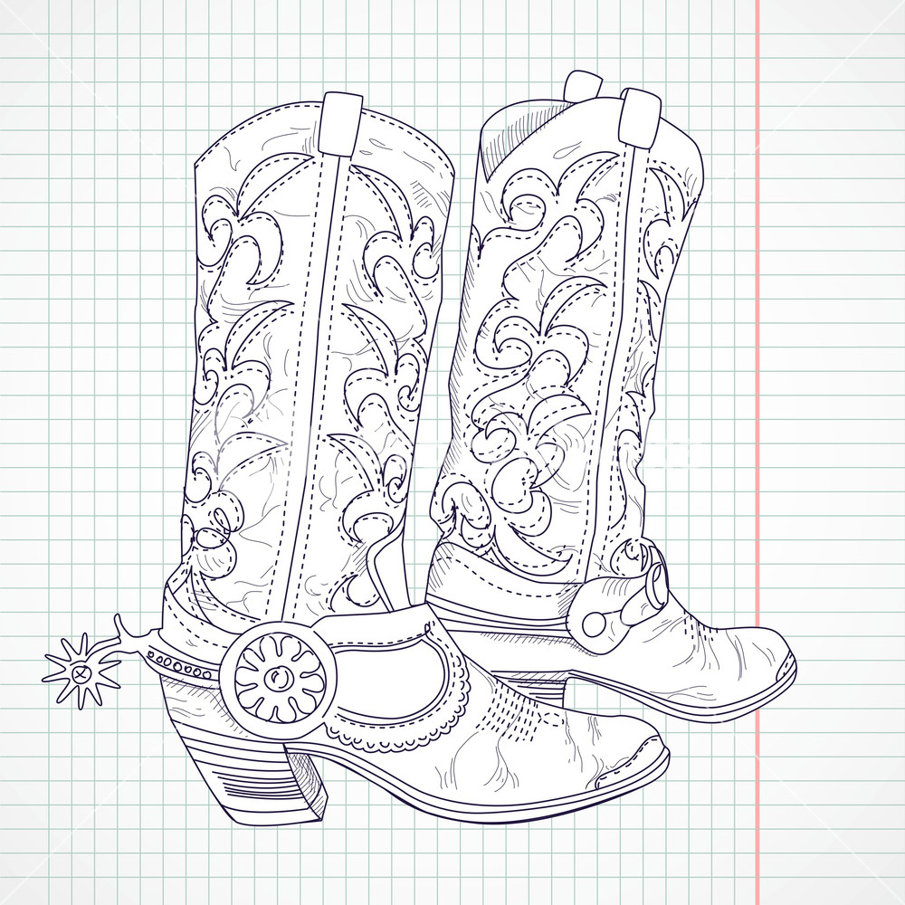 1000x1000 Hand Drawn Sketch Of A Cowboy Boots Royalty Free Stock Image - Boots Sketch