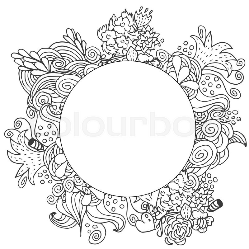 800x800 Hand Drawn Floral Vector Doodle Card Design. Round Border Sketch - Border Design Sketch