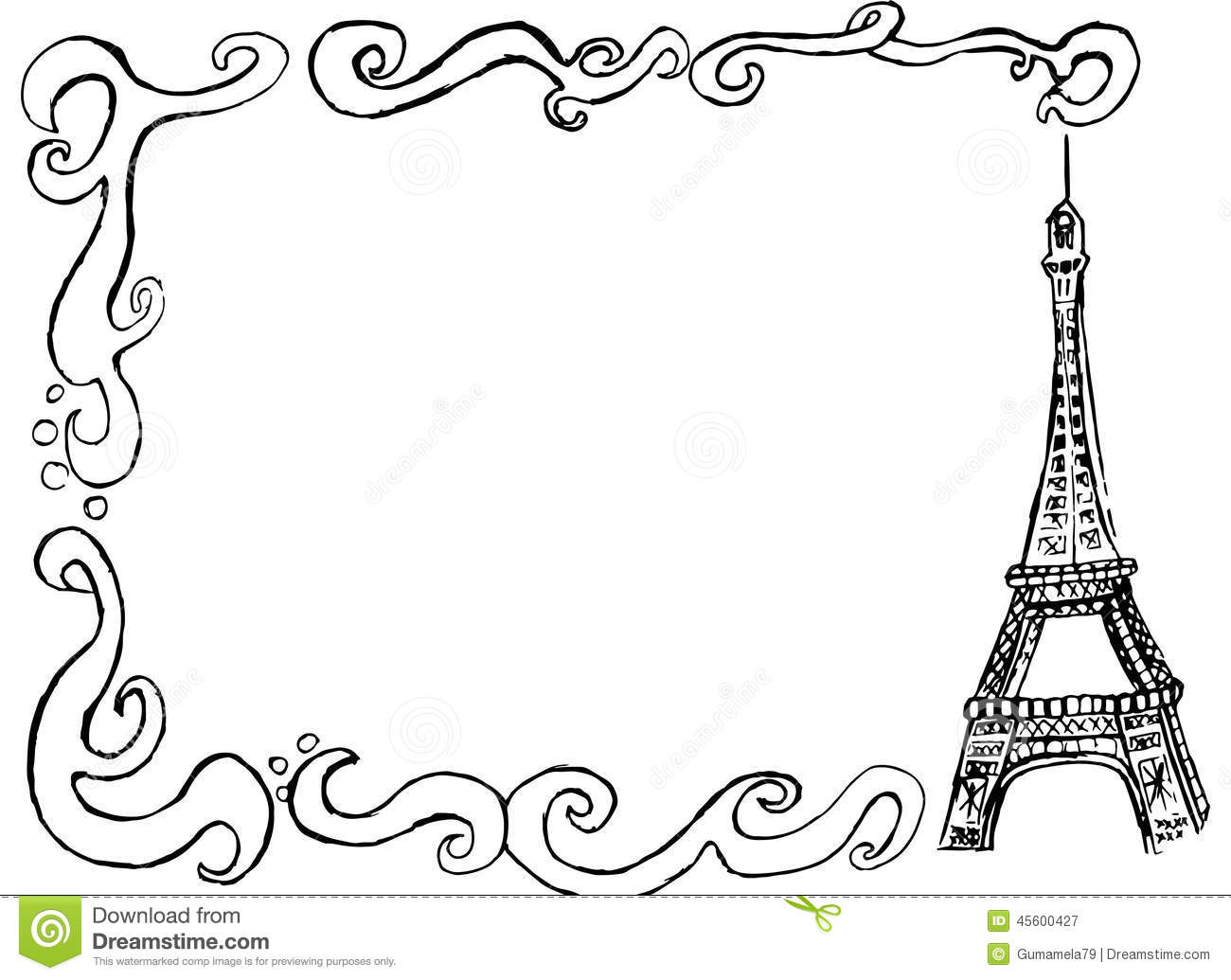 1300x1035 Sketch Of Border Design Eiffel Tower Border Stock Illustration - Border Design Sketch
