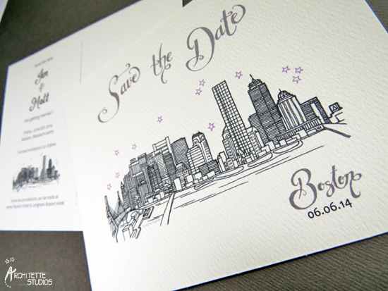 550x413 Scripted Boston Save The Dates - Boston Skyline Sketch