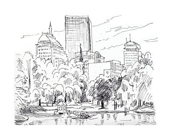 340x270 Boston Massachusetts Art Print Of Original Pencil Sketch Etsy - Boston Skyline Sketch