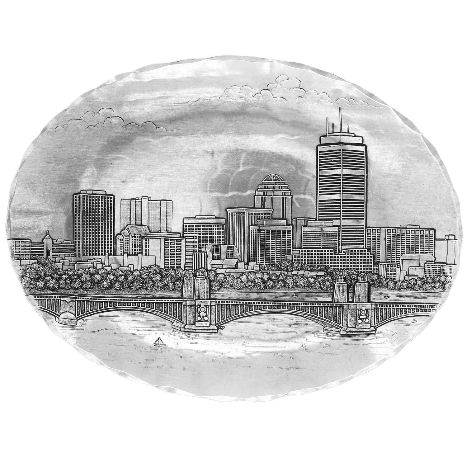 1500x1500 Boston Skyline Medium Oval - Boston Skyline Sketch