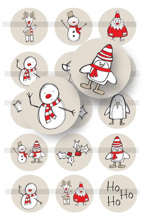 570x855 Christmas Sketch Style 1 Inch Digital Circle Image Collage Etsy - Bottle Cap Sketch