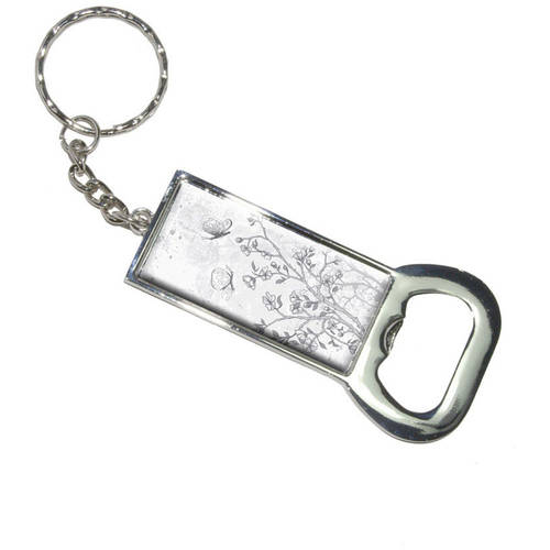 500x500 Vintage Butterflies Flowers Floral Sketch Keychain Bottle - Bottle Cap Sketch