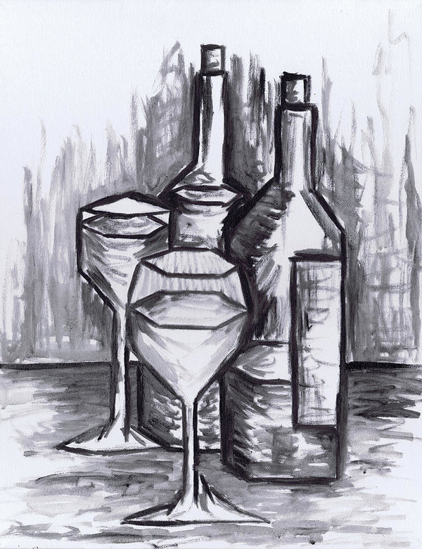 600x781 Sketch - Bottle Of Wine Sketch