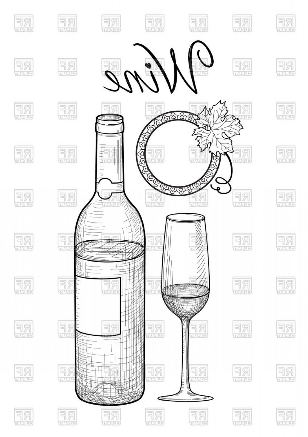 1015x1440 Wine Glass Bottle Grape Branch Lettering Sketch Style Vector - Bottle Of Wine Sketch