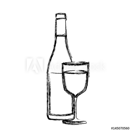 500x500 Monochrome Sketch Silhouette With Bottle Of Wine And Glass Vector - Bottle Of Wine Sketch