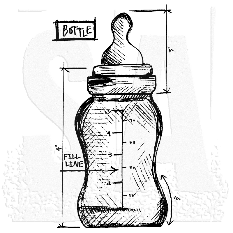 800x800 Tim Holtz Wood Mounted Stamp - Bottle Sketch