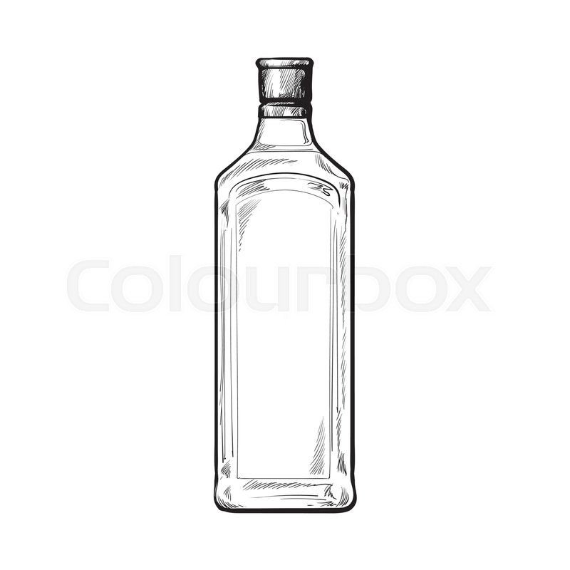 800x800 Traditional Blue Gin Glass Bottle, Sketch Style Vector - Bottle Sketch