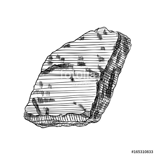 500x500 Stone Hand Drawn Sketch. Stone And Rock In Drawing Hatching - Boulder Sketch