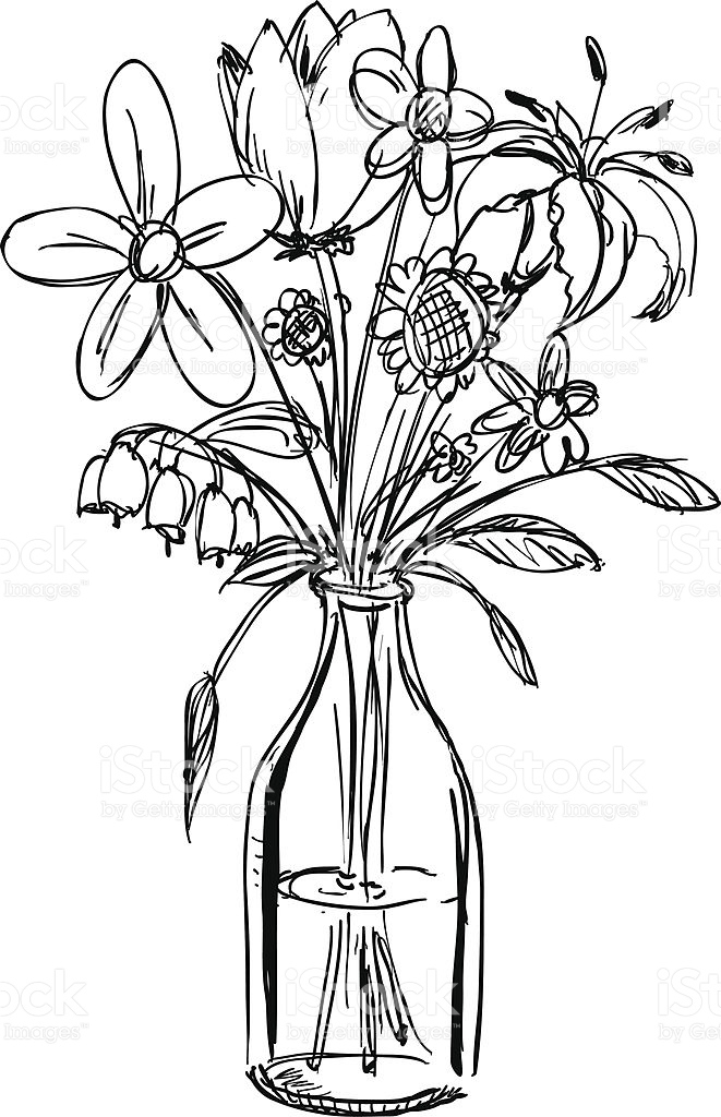 Easy Sketch Flower Vase Drawing - img-pewpew