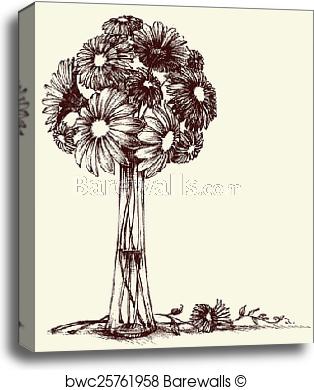 314x390 Canvas Print Of Vase Of Flowers, Wedding Bouquet Sketch Retro - Bouquet Sketch