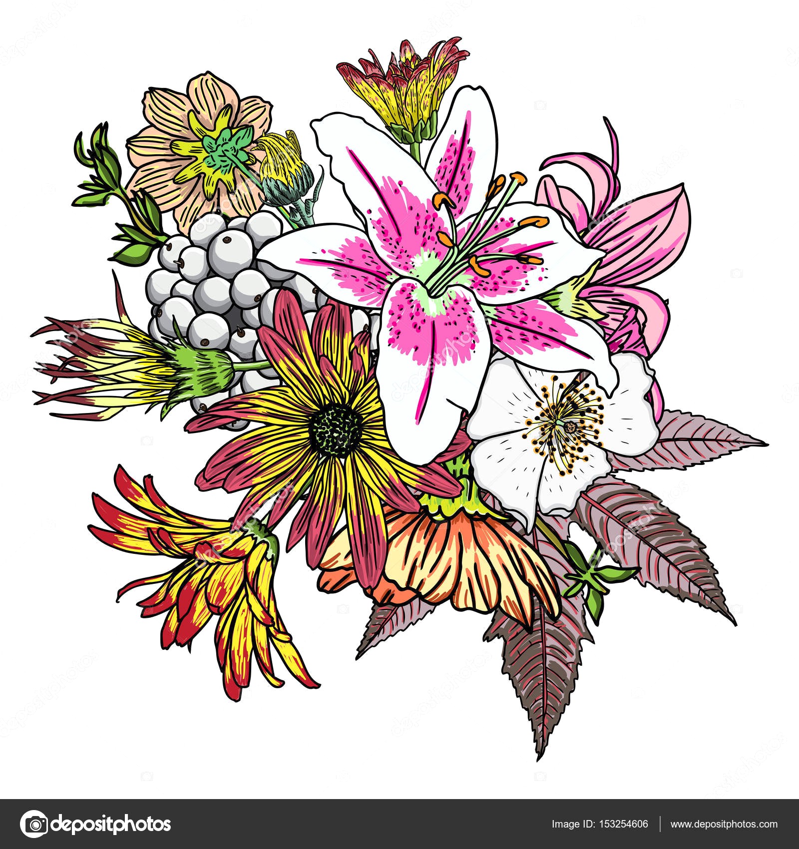 1600x1700 Depositphotos 153254606 Stock Photo Vintage Flower Bouquet Sketch - Bouquet Sketch