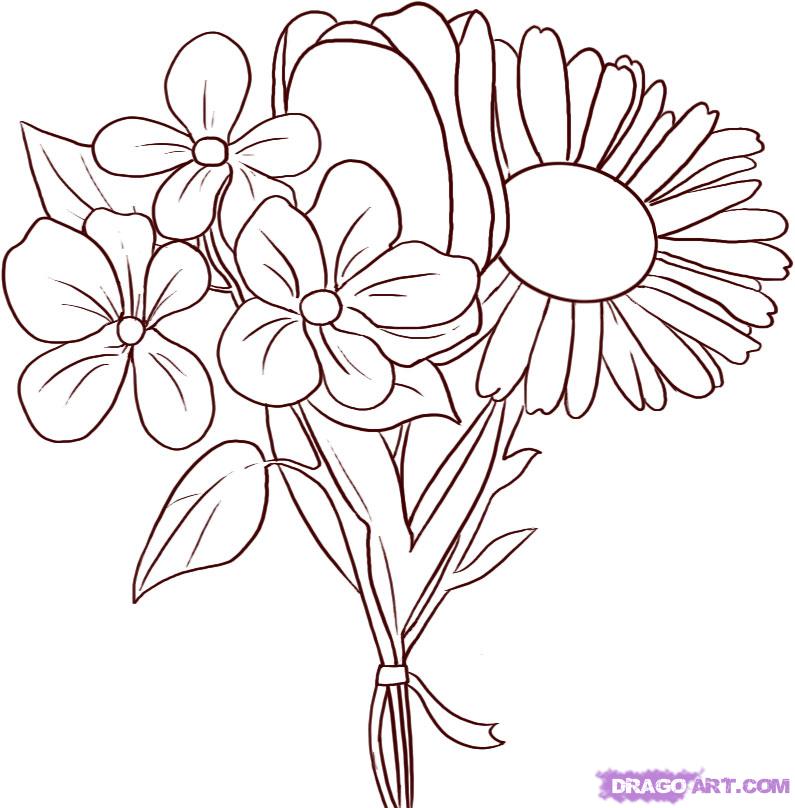795x808 Drawn Bouquet Flower Sketch - Bouquet Sketch