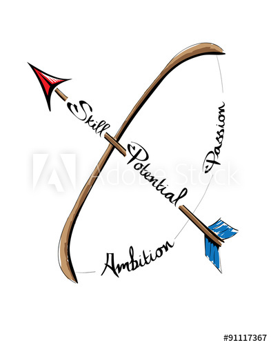 393x500 Old Fashioned Medieval Styled Colored Sketch Of Bow And Arrow With - Bow And Arrow Sketch