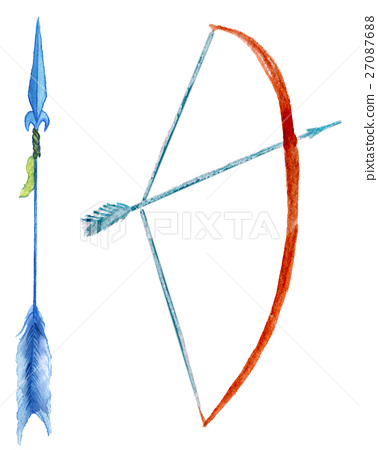 378x450 Watercolor Sketch Of Bow And Arrows On White - Bow And Arrow Sketch