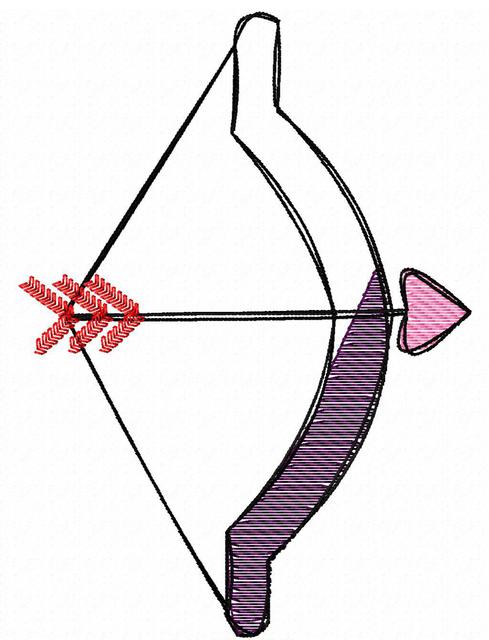 489x640 Bow With Heart Arrow Sketch Embroidery Design - Bow Arrow Sketch