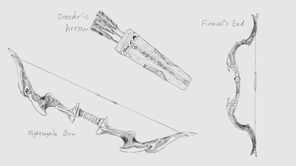1024x576 Skyrim Bow And Arrow Sketch By Katuwo1106 - Bow Arrow Sketch