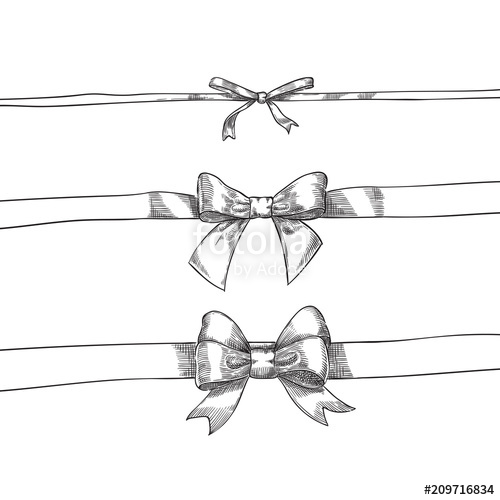 500x500 Bow Ribbons Sketch Vector Illustration. Hand Drawn Isolated - Bow Ribbon Sketch