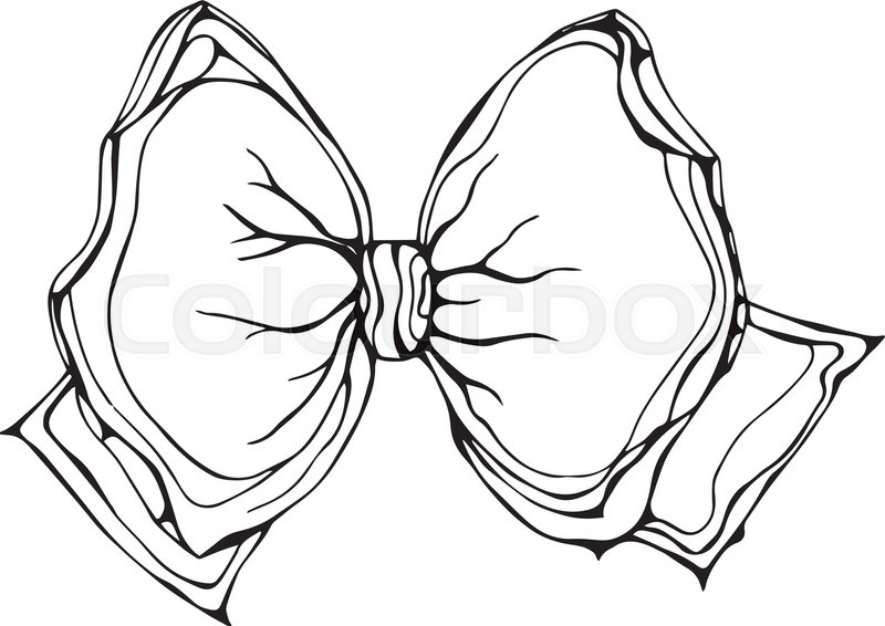 800x566 Gift Bow Ribbon. Ink Vector Illustration Isolated On A White - Bow Ribbon Sketch