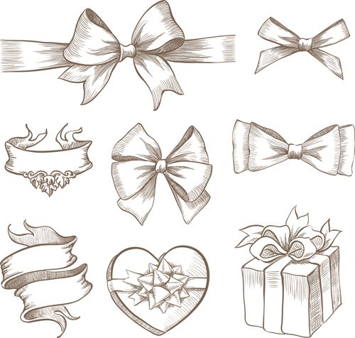 500x476 Hand Drawn Bow Free Eps File Hand Drawn Ribbon Bow And Gift - Bow Ribbon Sketch