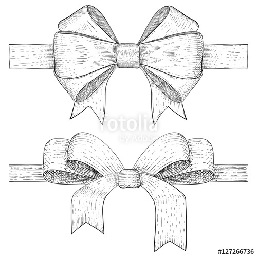 500x500 Ribbon Bow. Hand Drawn Vintage Sketch Stock Image And Royalty - Bow Ribbon Sketch