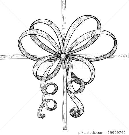 450x468 Ribbon Wrapping With Tied Bow. Hand Drawn Sketch - Bow Ribbon Sketch